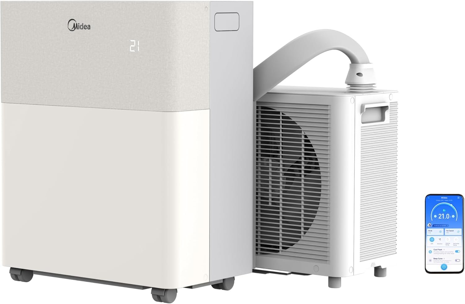 Midea PortaSplit-E Mobile Air Conditioner, Cooling A++/Heating A+, 12000 BTU 3.5 kW, Mini Split Air Conditioning, Peach, for Rooms up to 42 m² / 105 m³, Only 39 dB(A) in Silent Mode [Energy Class A++]