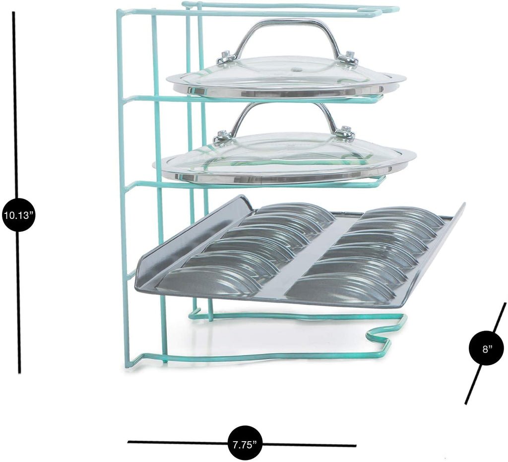 Bakeware and Lid Storage Rack with 4-Compartment Dividers