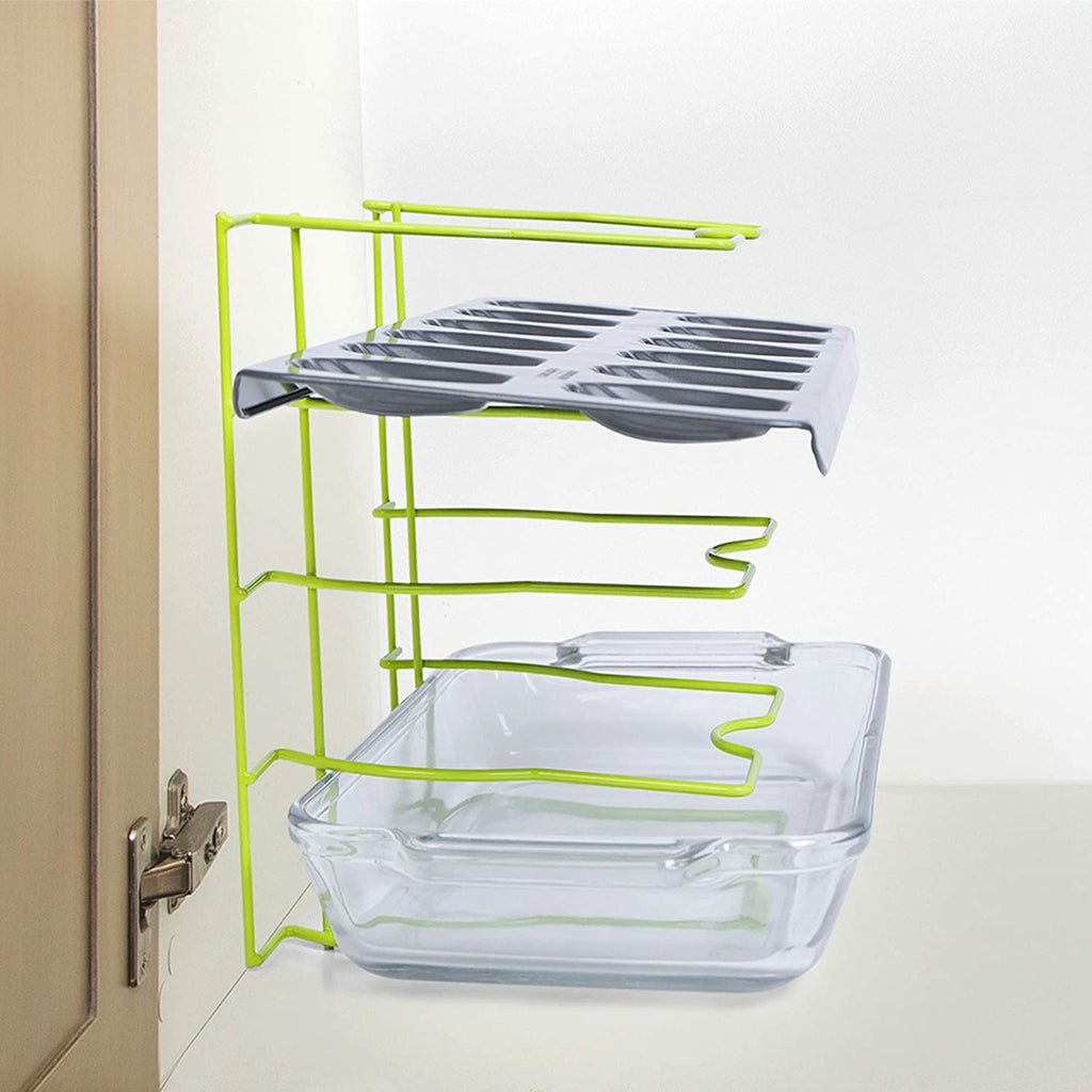 Bakeware and Lid Storage Rack with 4-Compartment Dividers