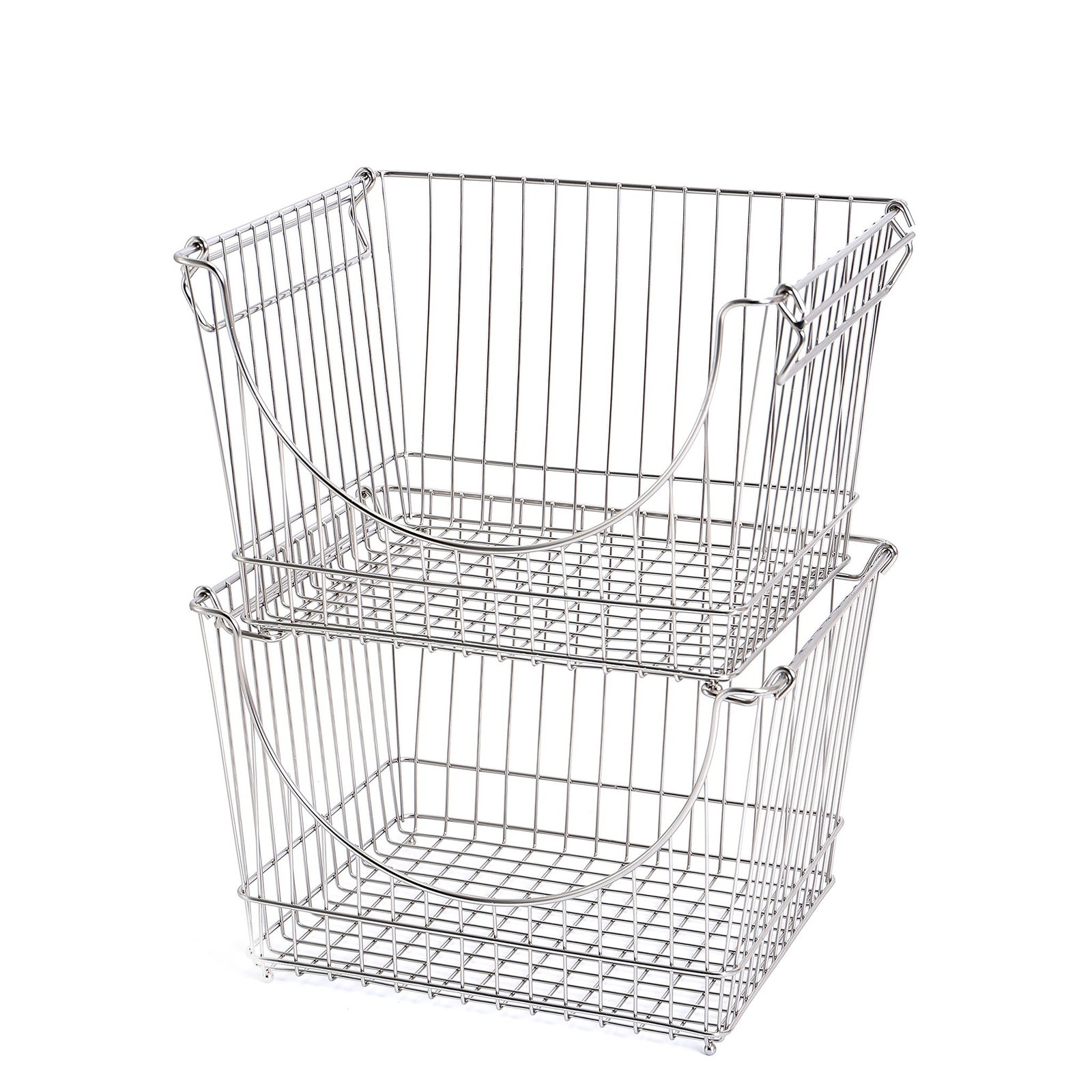 Large Metal Wire Stacking Baskets with Handles